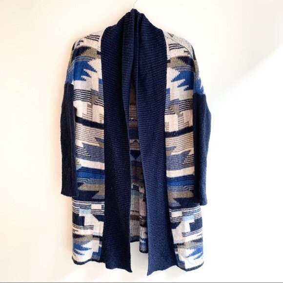 H&M Cardigan Sweater Aztec Southwestern Print Wool Long Maxi Open Front Knit XS - Picture 3 of 10